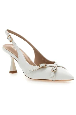 Décolleté Slingback Bianche con Cinturini Decorativi P531-FIRST LADY