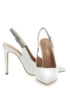 Décolleté Slingback Bianche con Tacco Alto P528-FIRST LADY Sale