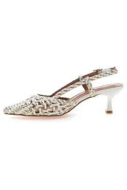 Décolleté slingback bianche intrecciate con tacco basso 1601-MON DIEU Hot