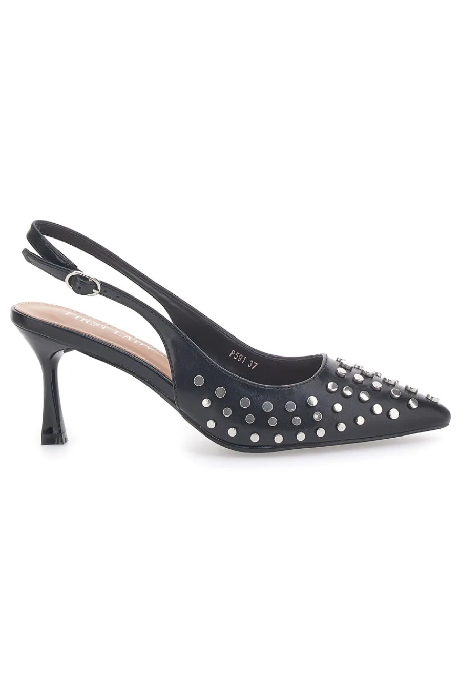 Décolleté Sling-back Nere Con Borchie P591-FIRST LADY Clearance