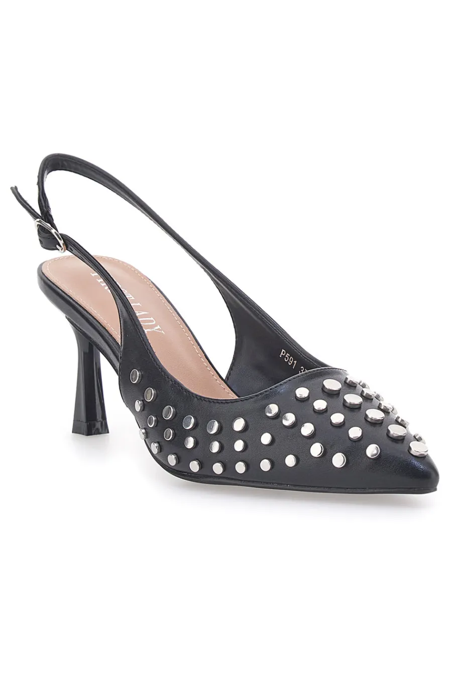 Décolleté Sling-back Nere Con Borchie P591-FIRST LADY Clearance