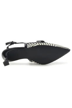 Décolleté Slingback nere con cinturino e tacco medio P666-FIRST LADY