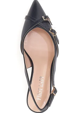 Décolleté Slingback Nere con Cinturini Decorativi P531-FIRST LADY Best