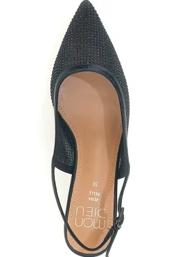 Décolleté slingback nere con strass e tacco basso 632-MON DIEU Online