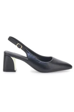Décolleté Slingback Nere con Tacco con Dettaglio Effetto Cromato DQ50233-MON DIEU Outlet