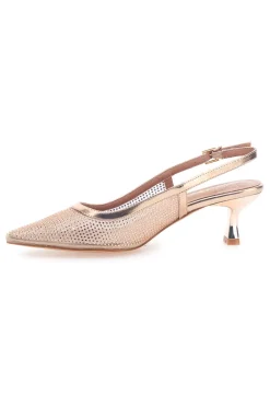 Décolleté slingback oro rosa con strass e tacco basso 632-MON DIEU Outlet