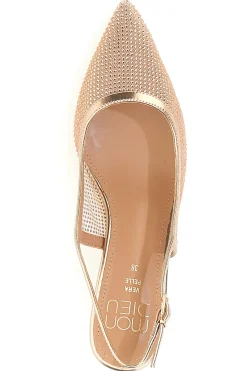 Décolleté slingback oro rosa con strass e tacco basso 632-MON DIEU Outlet