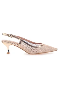 Décolleté slingback oro rosa con strass e tacco basso 632-MON DIEU Outlet