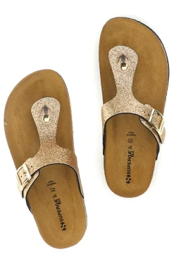 Goldfarbene Zehenstegslipper mit Glitzer und Lederinnensohle S31Y820-SUPERGA Hot