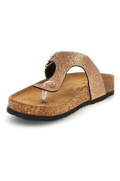 Goldfarbene Zehenstegslipper mit Glitzer und Lederinnensohle S31Y820-SUPERGA Hot