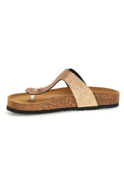 Goldfarbene Zehenstegslipper mit Glitzer und Lederinnensohle S31Y820-SUPERGA Hot