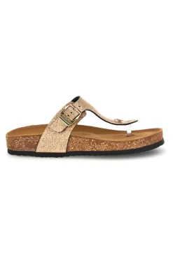 Goldfarbene Zehenstegslipper mit Glitzer und Lederinnensohle S31Y820-SUPERGA Hot