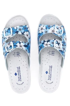 Hausschuhe mit blauen Blumen und doppeltem Anti-Rutsch-Band 122F-BEST MEDICAL New