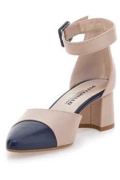 Hautfarbene Pumps mit blauer Spitze und Blockabsatz PICTARELLO 113-PITTARELLO
