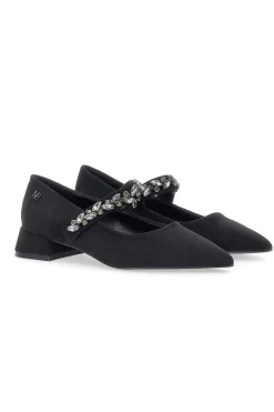 Mariella Burani 51680 schwarze Stoffpumps mit Schmucksteinriemen