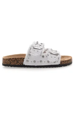 Me & Me 12502 Damen-Sandalen aus weißem Denim mit doppeltem Fransenband und Nieten-ME u0026 ME
