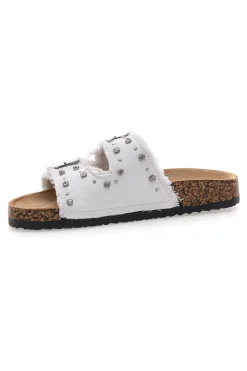 Me & Me 12502 Damen-Sandalen aus weißem Denim mit doppeltem Fransenband und Nieten-ME u0026 ME