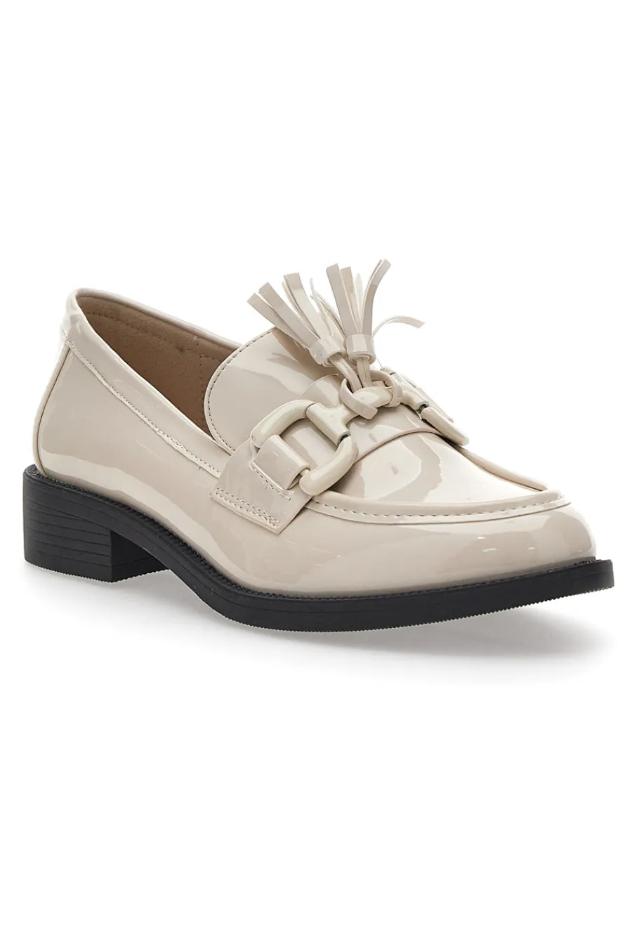 Mocassini beige effetto lucido con nappine 50884681-MARIELLA BURANI New
