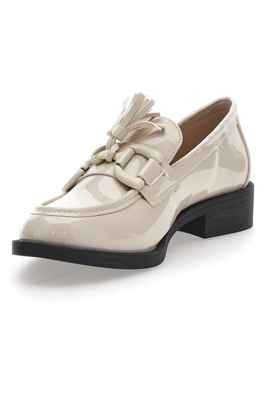 Mocassini beige effetto lucido con nappine 50884681-MARIELLA BURANI New