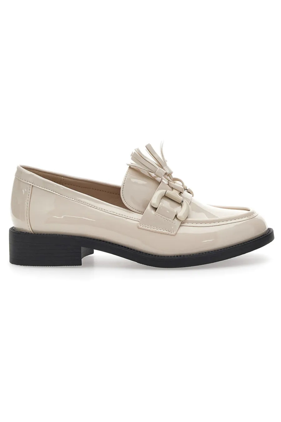 Mocassini beige effetto lucido con nappine 50884681-MARIELLA BURANI New
