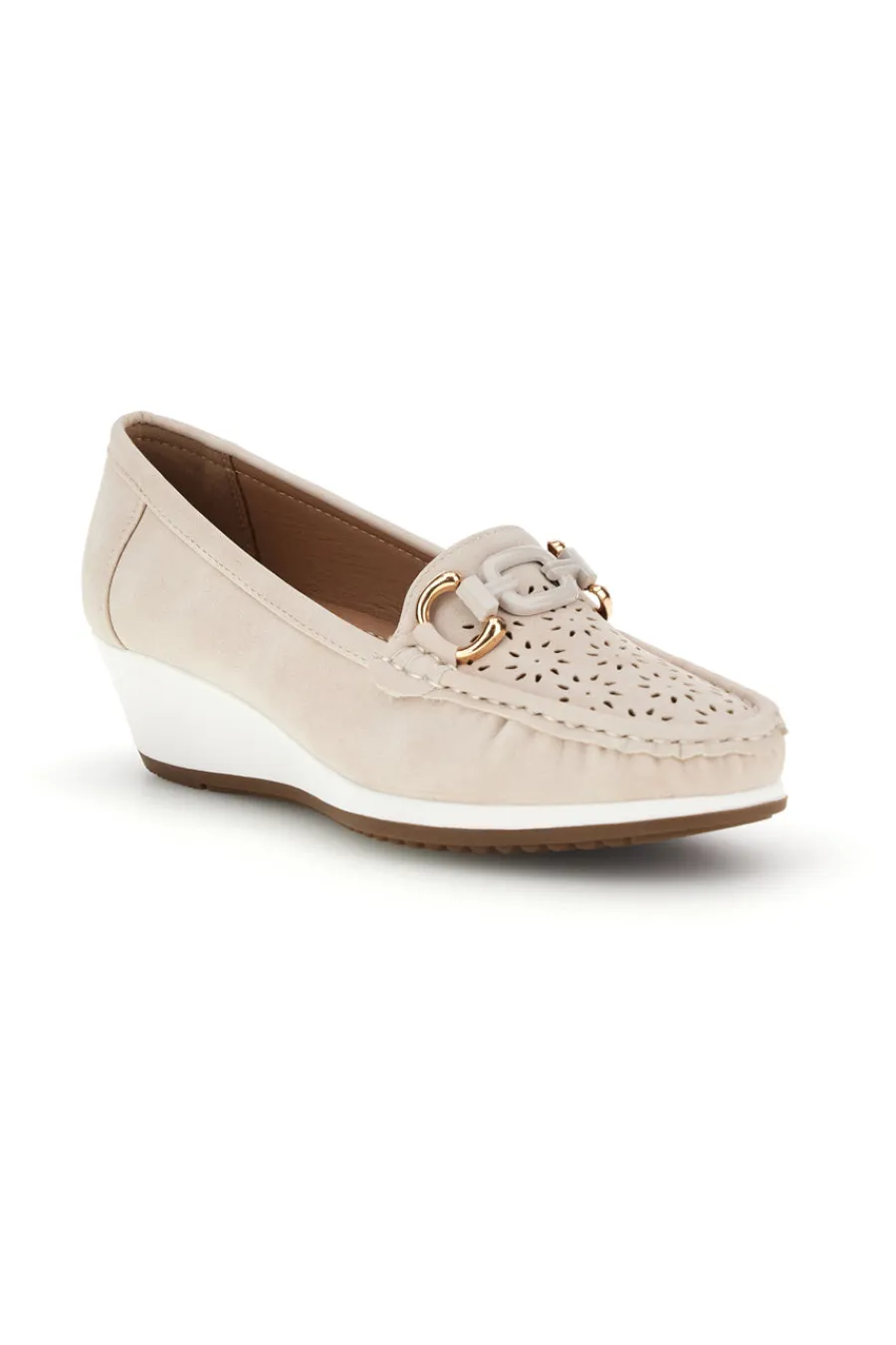 Mocassini beige traforati con zeppa MINA910-MIO TEMPO Online