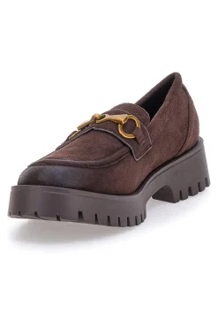 Mocassini marroni con suola carrarmato e dettaglio catena KMY11D-TALEMI Discount