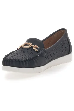 Mocassini Neri con Morsetto Dorato 7023-PRIMA RIGA Outlet