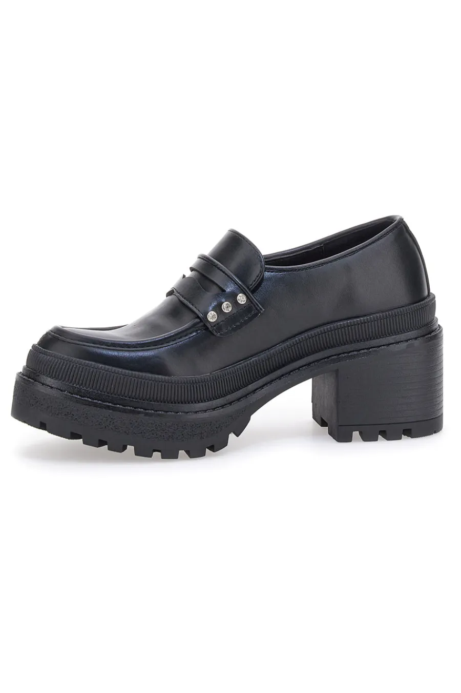 Mocassini Neri Platform con Brillantini 01-BETTYFLOWERS Discount