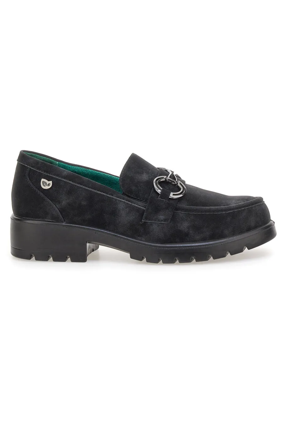Mocassini neri vegan effetto scamosciato con catena J535576-ECO BIO Clearance