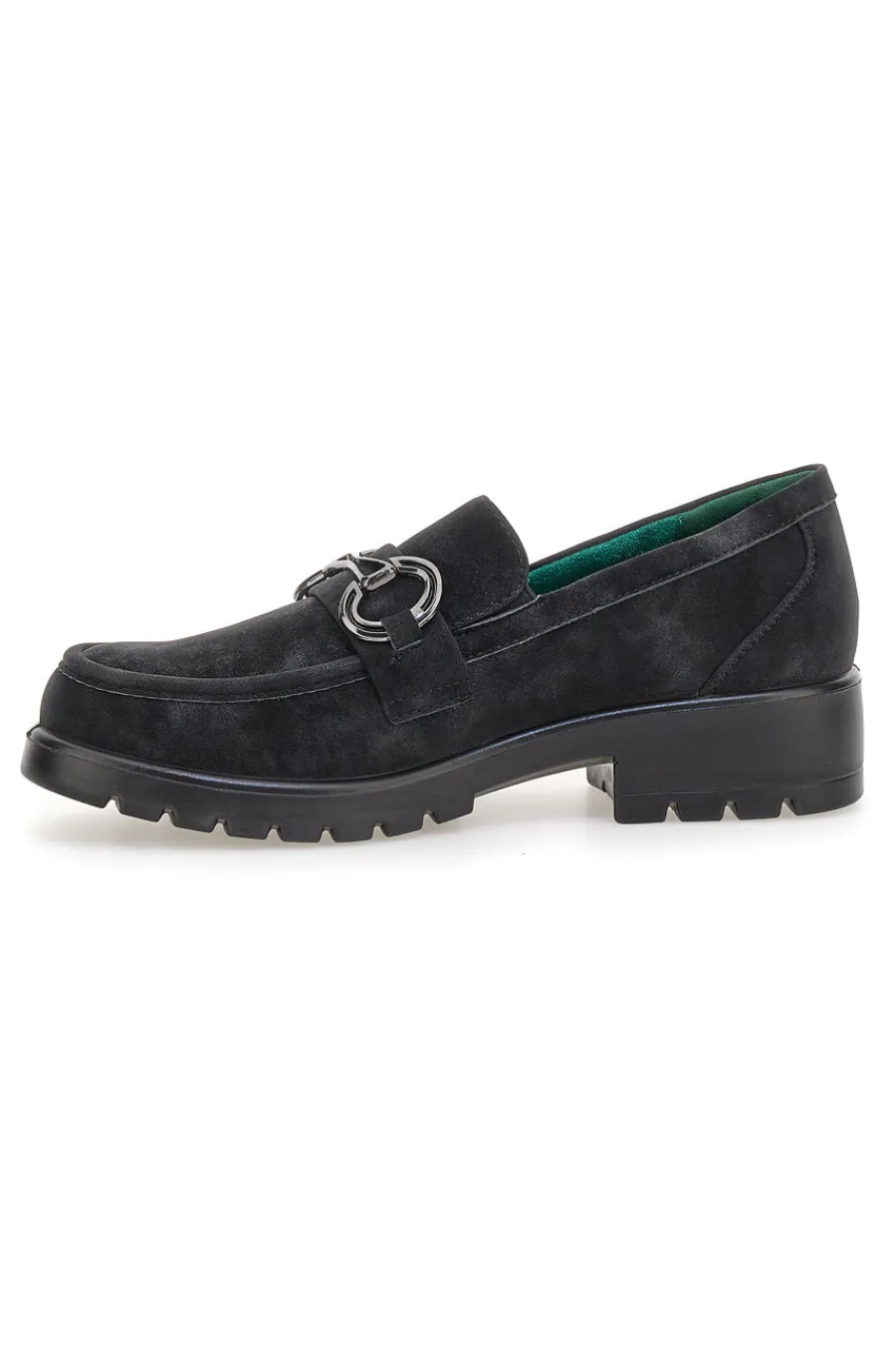 Mocassini neri vegan effetto scamosciato con catena J535576-ECO BIO Clearance