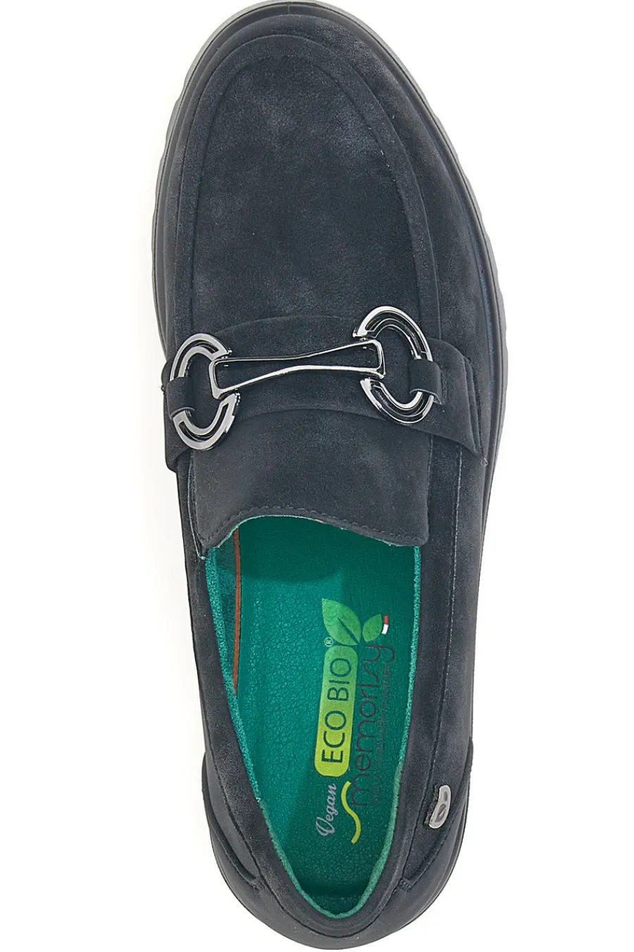 Mocassini neri vegan effetto scamosciato con catena J535576-ECO BIO Clearance