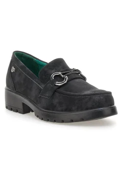 Mocassini neri vegan effetto scamosciato con catena J535576-ECO BIO Clearance