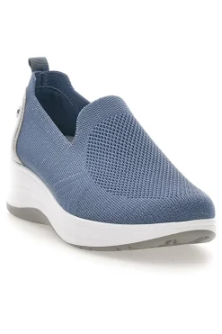 Mocassini Slip on blu in tessuto tecnico con zeppa 66IC-INBLU Outlet