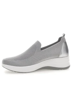 Mocassini Slip on grigie in tessuto tecnico con zeppa 66IC-INBLU