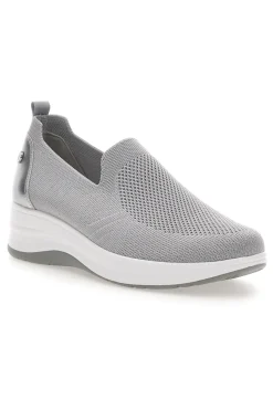 Mocassini Slip on grigie in tessuto tecnico con zeppa 66IC-INBLU