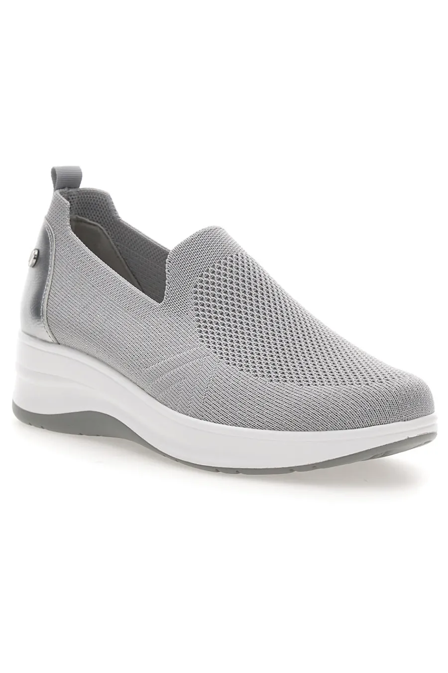 Mocassini Slip on grigie in tessuto tecnico con zeppa 66IC-INBLU