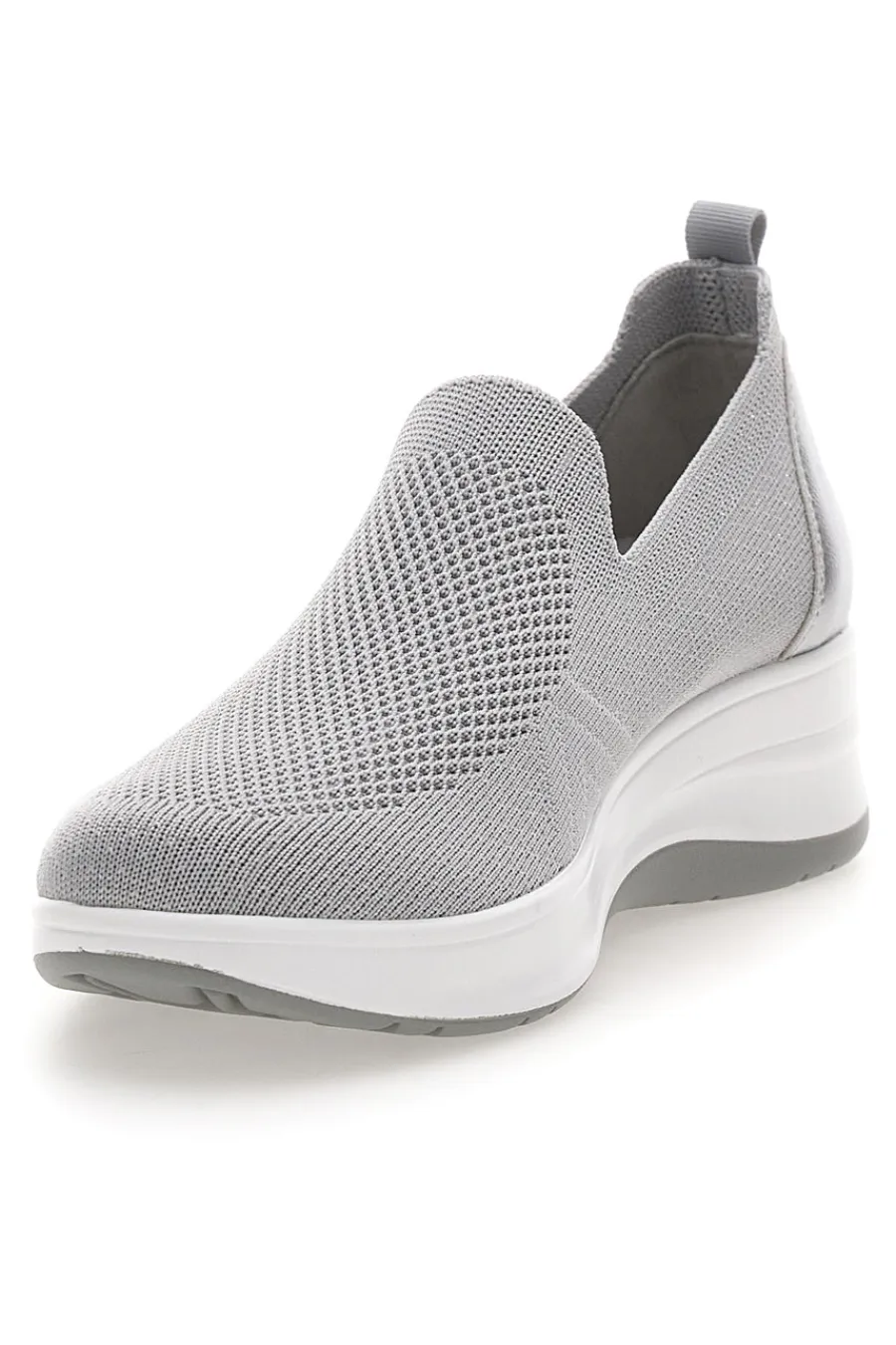 Mocassini Slip on grigie in tessuto tecnico con zeppa 66IC-INBLU