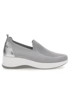 Mocassini Slip on grigie in tessuto tecnico con zeppa 66IC-INBLU