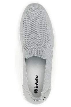 Mocassini Slip on grigie in tessuto tecnico con zeppa 66IC-INBLU
