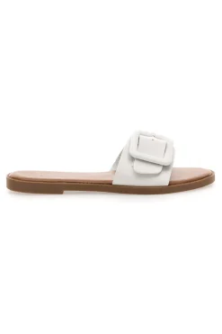 PREA1330 Damen-Slipper im Minimal-Chic-Stil in Weiß mit Maxi-Schnalle-MON DIEU