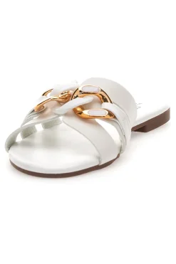 PREA132 Elegante Damen Hausschuhe in Weiß mit Goldkette-MON DIEU Best