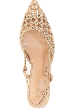 Nudefarbene Slingback-Sandalen mit spitzer Zehenpartie und gewebtem Obermaterial 601-MON DIEU New