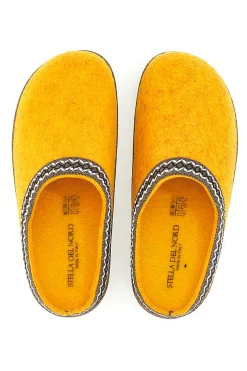 Pantofole Gialle in Feltro con Bordo Ricamato Pittarello Stella Del Nord Bio2