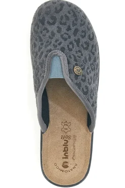 Pantofole grigie motivo animalier con sottopiede in pelle 16L-INBLU Hot