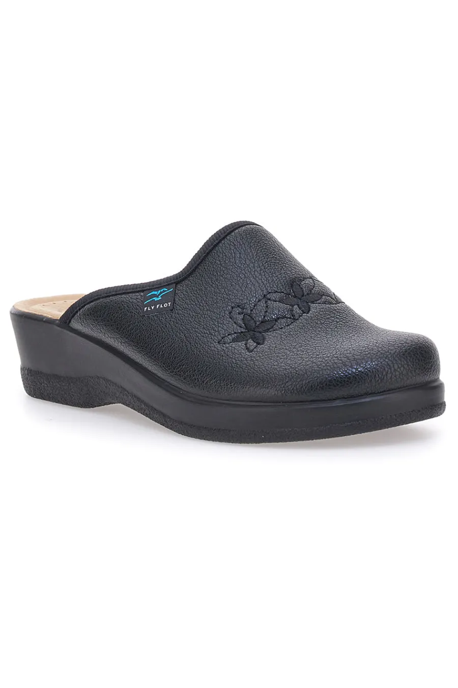 Pantofole nere con ricamo floreale e plantare forato 90630Q512B-FLY FLOT Best