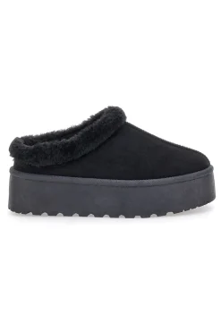 Pantofole Sabot nere con pelo con platform PK1913A-PITTARELLO LOVE