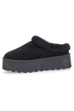 Pantofole Sabot nere con pelo con platform PK1913A-PITTARELLO LOVE