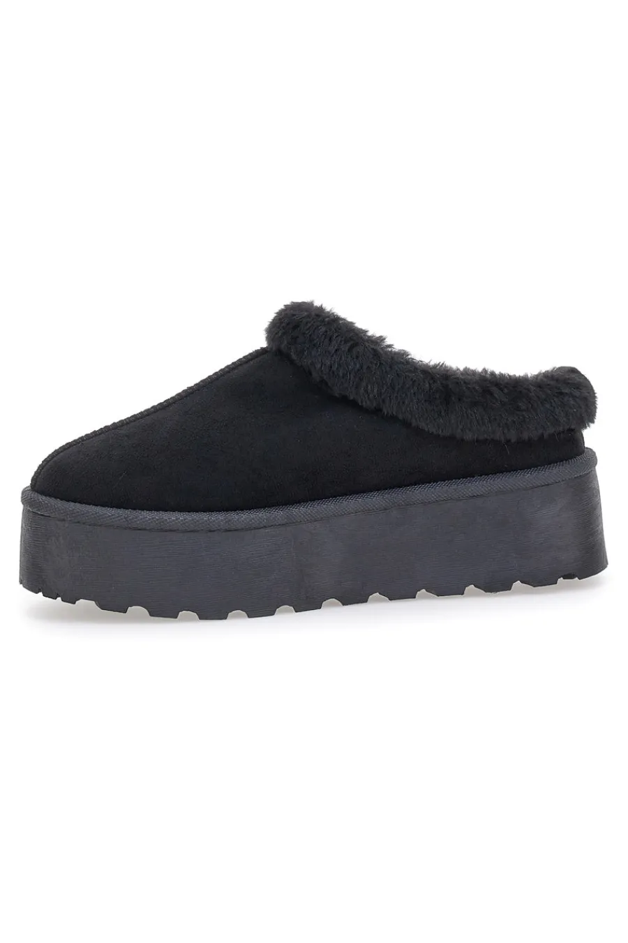 Pantofole Sabot nere con pelo con platform PK1913A-PITTARELLO LOVE