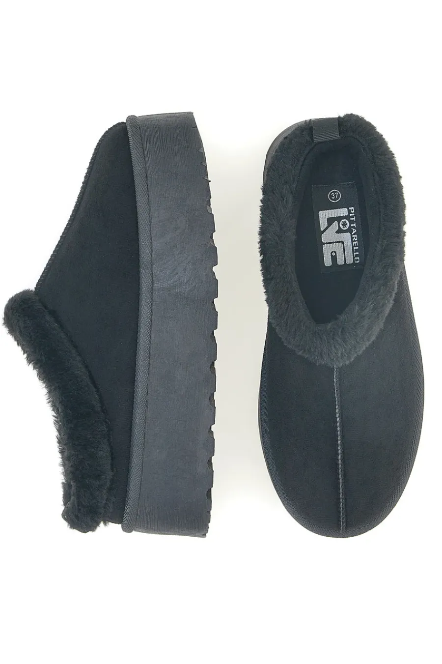 Pantofole Sabot nere con pelo con platform PK1913A-PITTARELLO LOVE