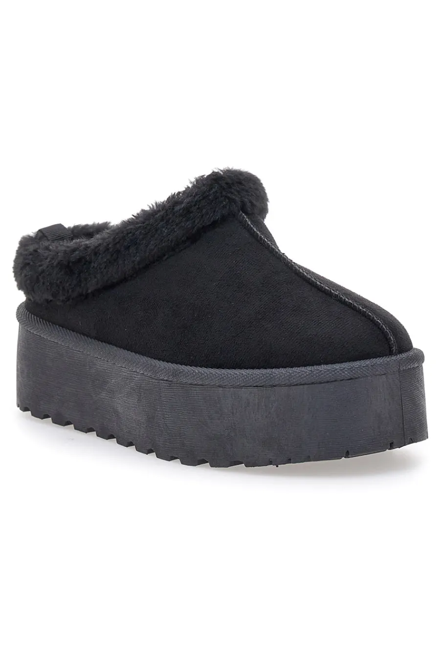 Pantofole Sabot nere con pelo con platform PK1913A-PITTARELLO LOVE